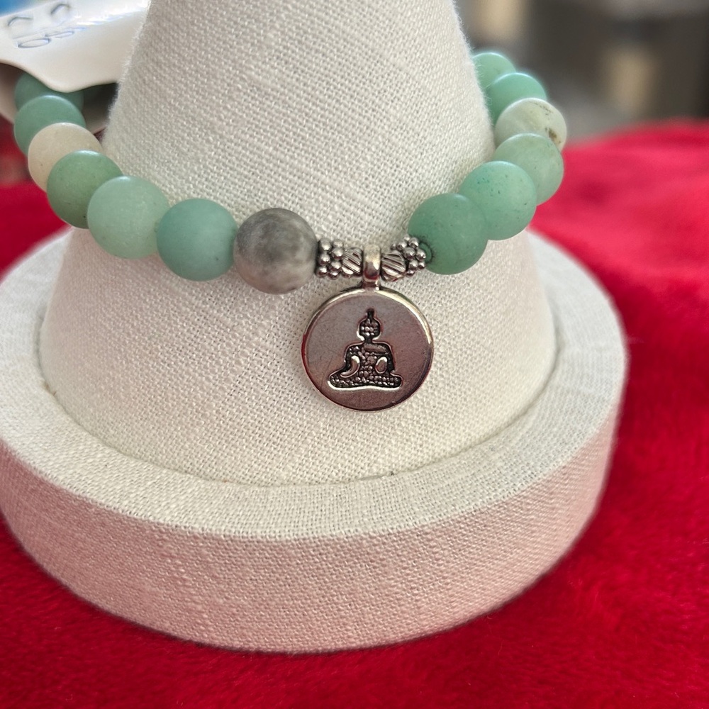 Oshena‎ Beachwear Amazonite Beaded Bracelet with Buddha Charm FREE Jewelry BOX